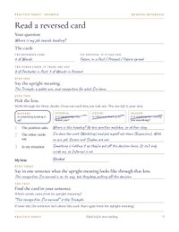 Page 9 of Reading Reversals: the practice sheet, filled in for one reading.
